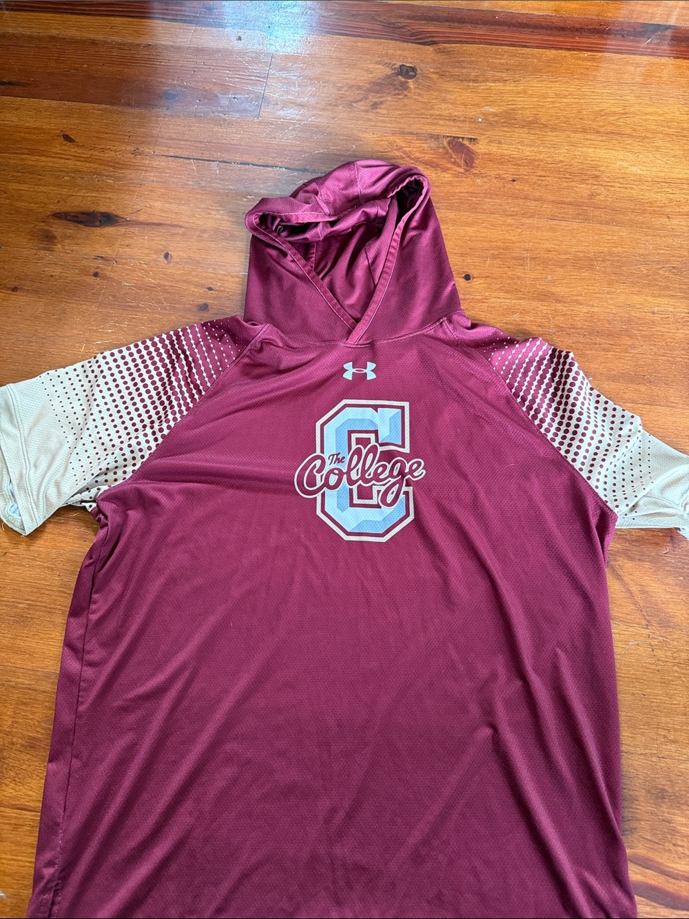 CofC Under Armour Maroon Hooded Performance Shirt with Cream Sleeves